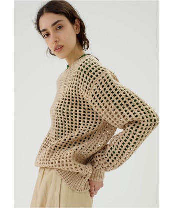 AURALEE - WOOL FELT YARN MESH KNIT P/O - LIGHT BEIGE pas cher