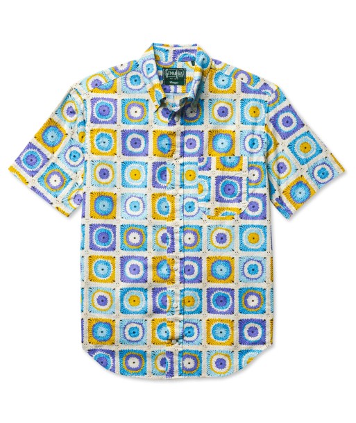 GITMAN VINTAGE - BLUE SUNFLOWER CROCHET CAMP SHIRT pas cher 