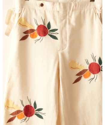 BODE - APPLIQUE FRUIT BUNCH TROUSER WHITE MULTI solde