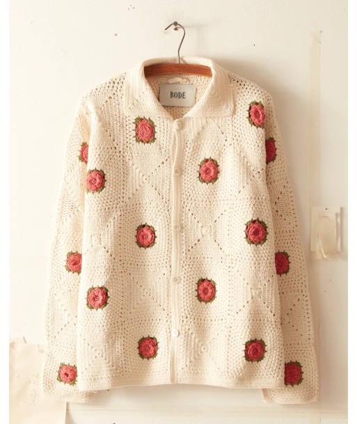 BODE - ROSETTE CROCHET LONG SLEEVE SHIRT PINK WHITE ou a consommer sur place