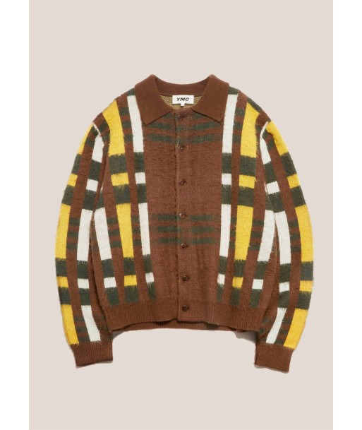 YMC - RAT PACK BRUSHED CARDIGAN BROWN MULTI la livraison gratuite