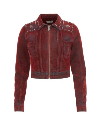 GUESS USA - GUSA DENIM VELVET ZIPUP JACKET RED de votre