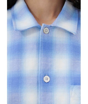 TEKLA - PYJAMAS SHIRT FLANNEL LIGHT BLUE PLAID de France